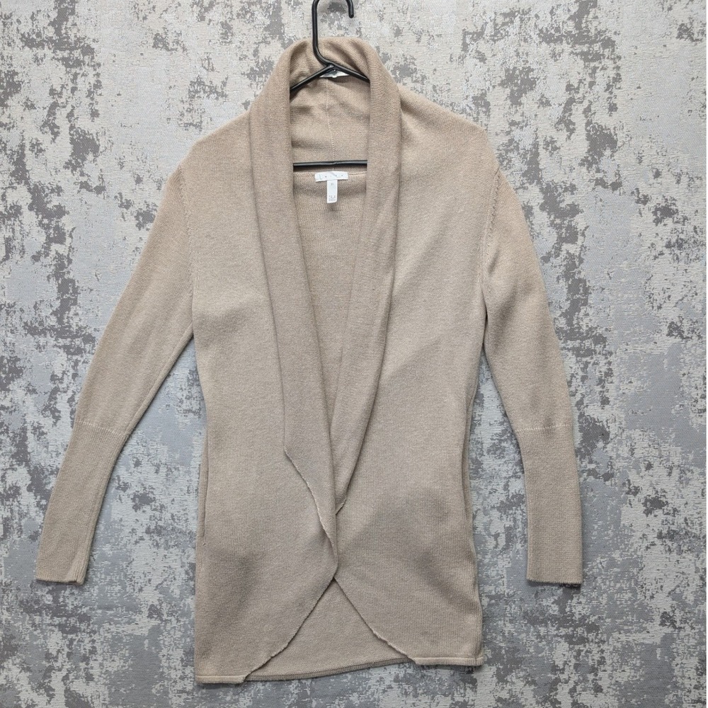 Leith Shawl Collar Cardigan Sweater Beige Knit Long Sleeve XS